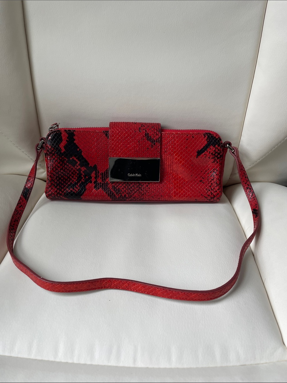 Calvin Klein Red & Black Snake Print Shoulder Bag / Clutch
